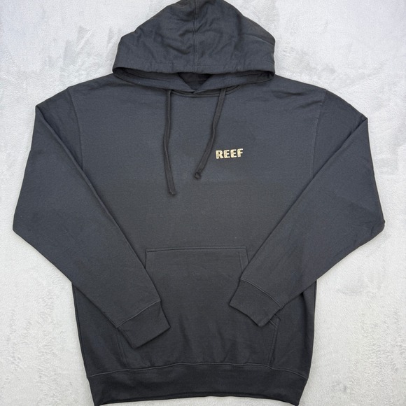 Reef Graphic Hoodie Mens Large Black Logo Pullover Sweatshirt Streetwear Surfing - Picture 2 of 7